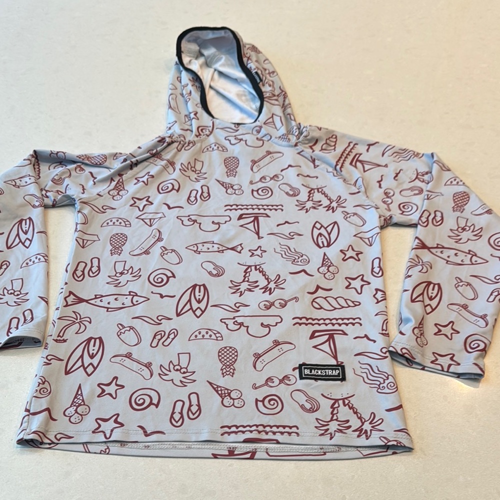 Blackstrap Gray and Red Patterned Hoodie sun shirt.